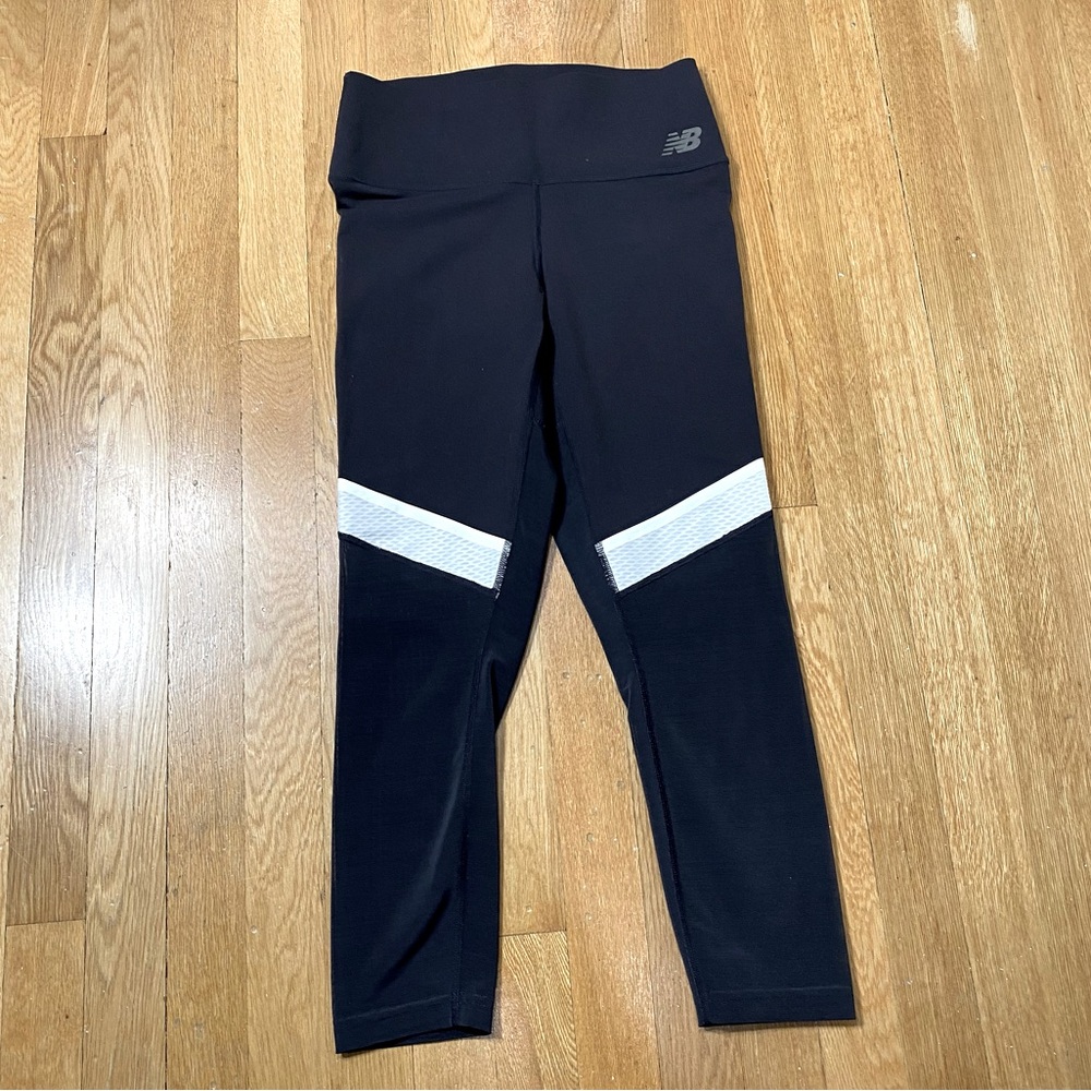 New Balance Sport Black White Stripe Mesh Panel High-Mid Waist Leggings S? - Picture 2 of 11